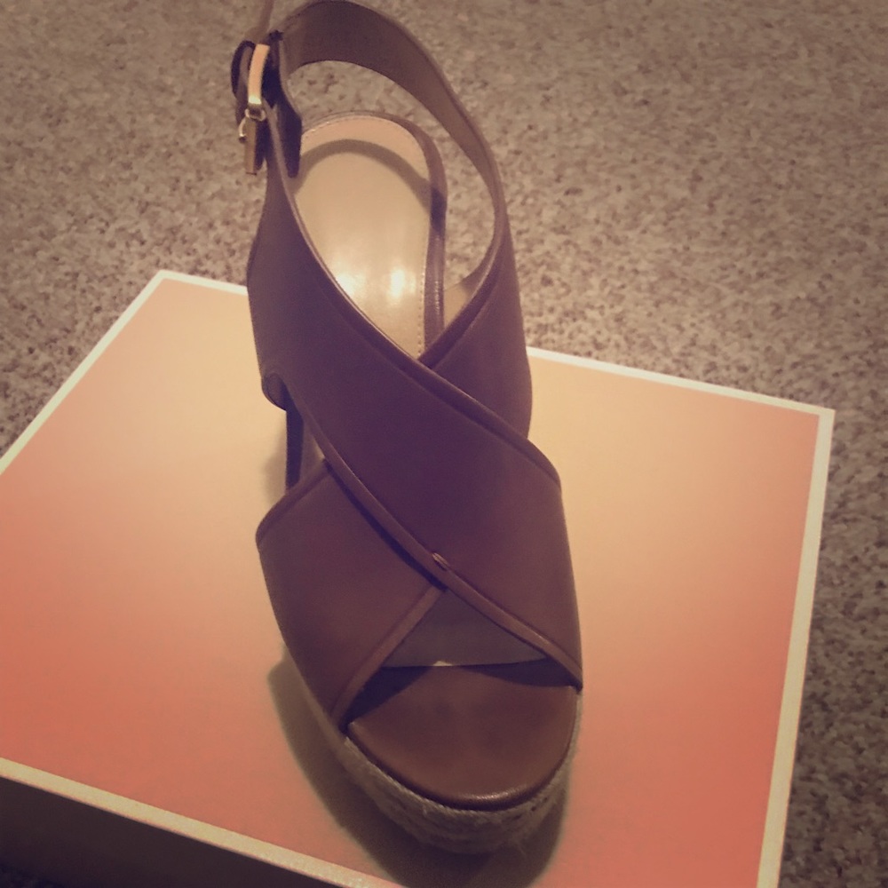 Brown leather wedges